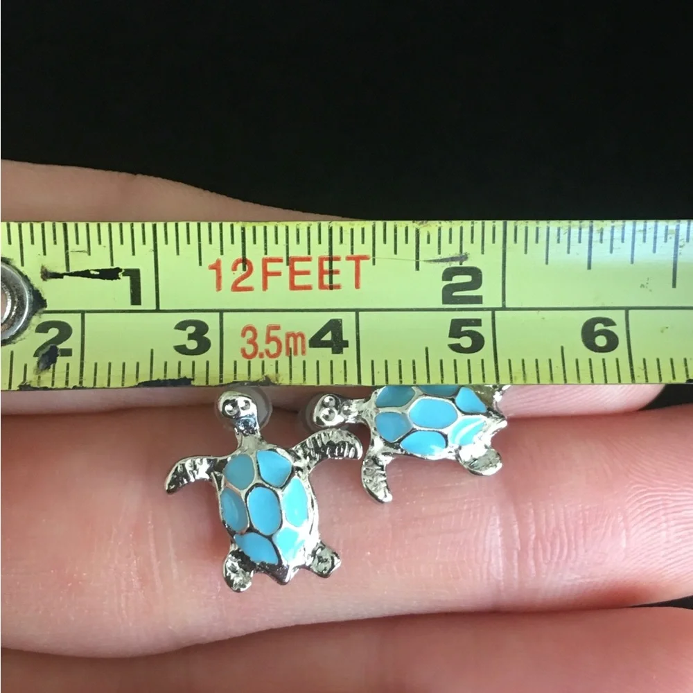 Blue and Silver Turtle Stud Earrings